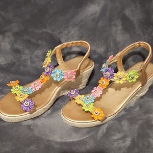 Floral Embellished Wedge Sandals